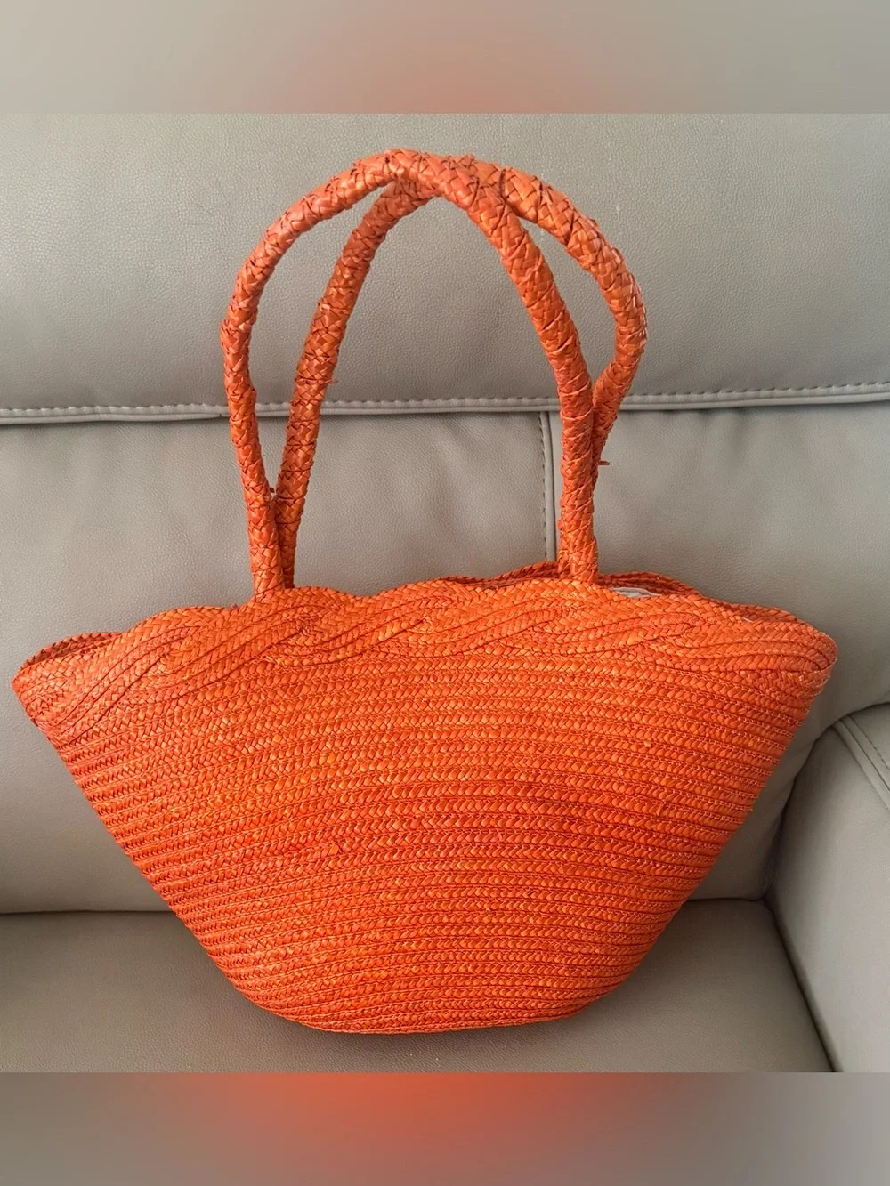 2-day sale $25 Vibrant Orange Woven Straw Maxi Tote Bag Braided Shoulder Handles